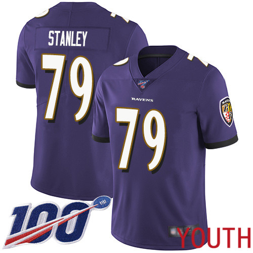 Baltimore Ravens Limited Purple Youth Ronnie Stanley Home Jersey NFL Football #79 100th Season Vapor Untouchable->youth nfl jersey->Youth Jersey